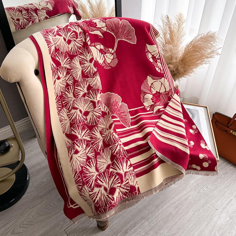 Роскошная термонакидка Кашемировый зимний женский шарф Шаль с листьями гинкго Толстое кашемировое одеяло Буфанда Дорожный эшарп