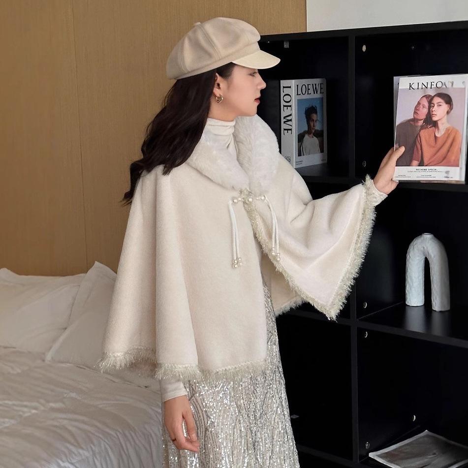 809 #Большой меховой воротник с плюшевой шалью с кисточками, плюшевая термонакидка, женский национальный стиль, чонсам One Size белый