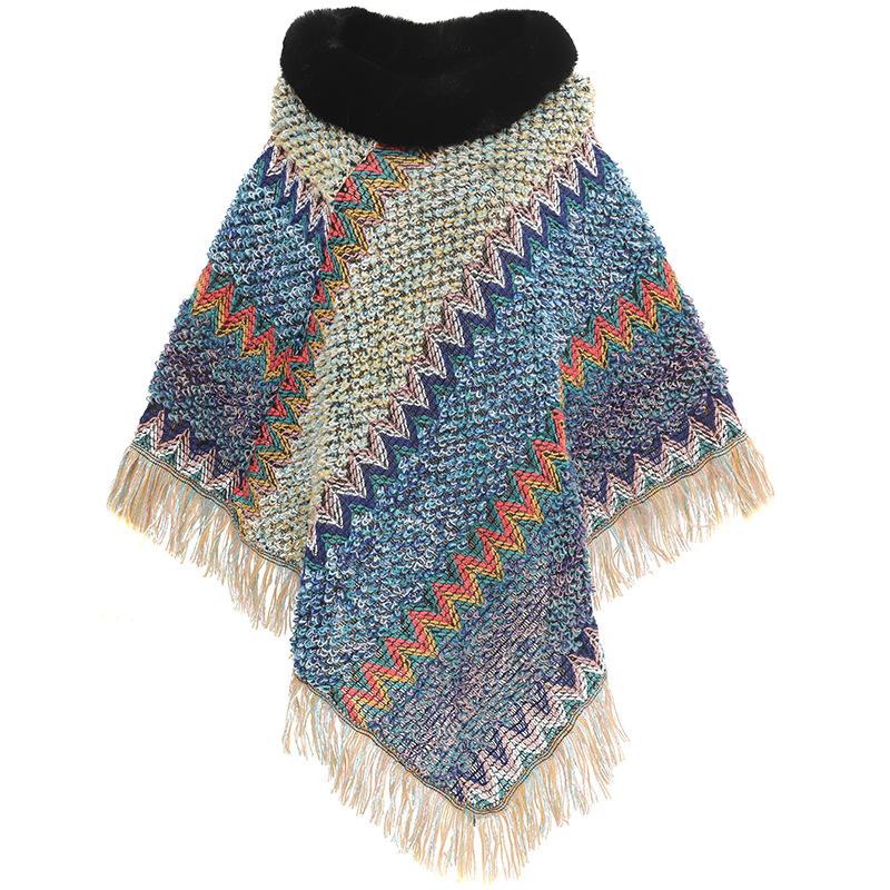 Осень и зима Новый меховой воротник вязаная шаль, термонакидка, шаль женская One size джинсовый синий